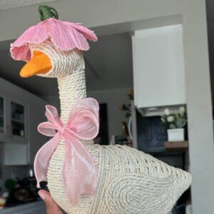 Duck With Pink Flower On It's Head And A Pink Bow
